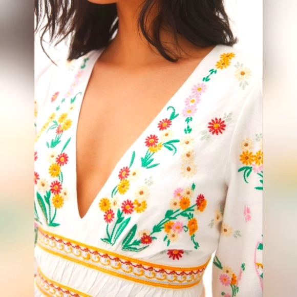 NWT Anthropologie  Deep-V Floral Mini Dress - Picture 3 of 13